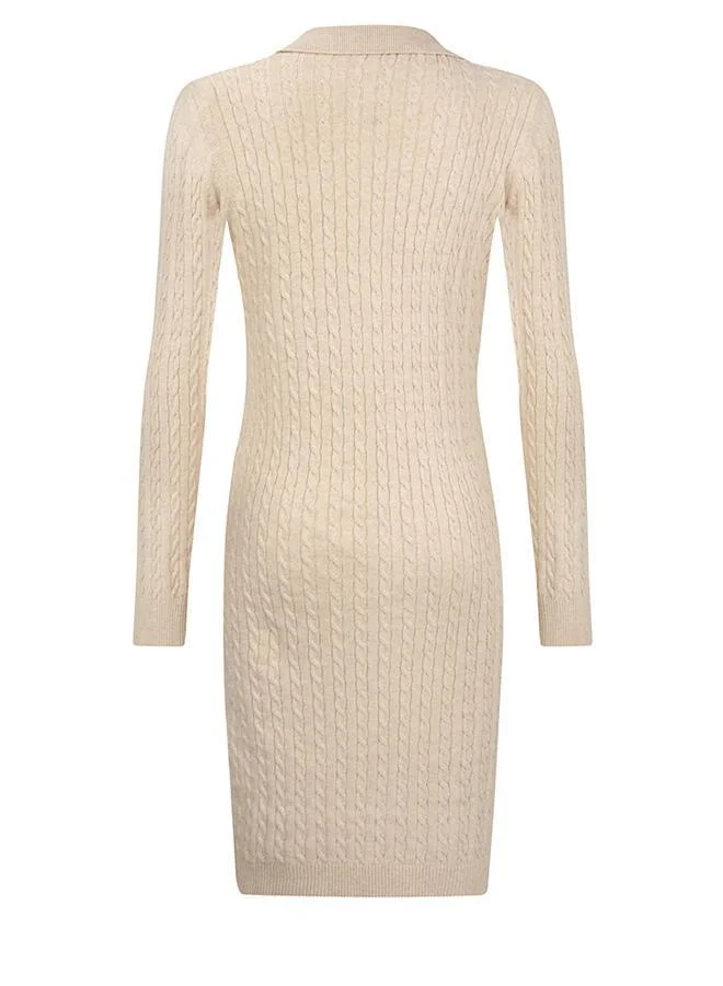 Felix Hardy Beige Long Sleeve Cable Knit Dress for Women | Best Price UAE