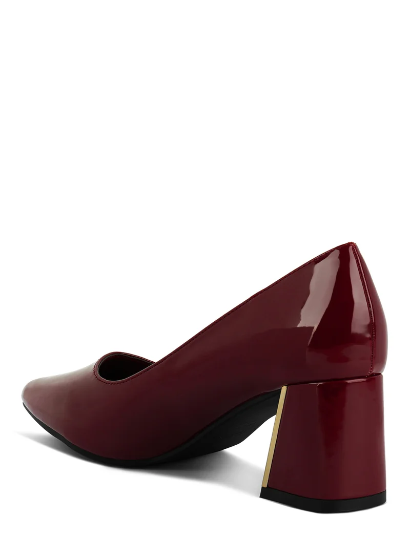 London Rag Burgundy Metallic Accent Block Heel Pumps