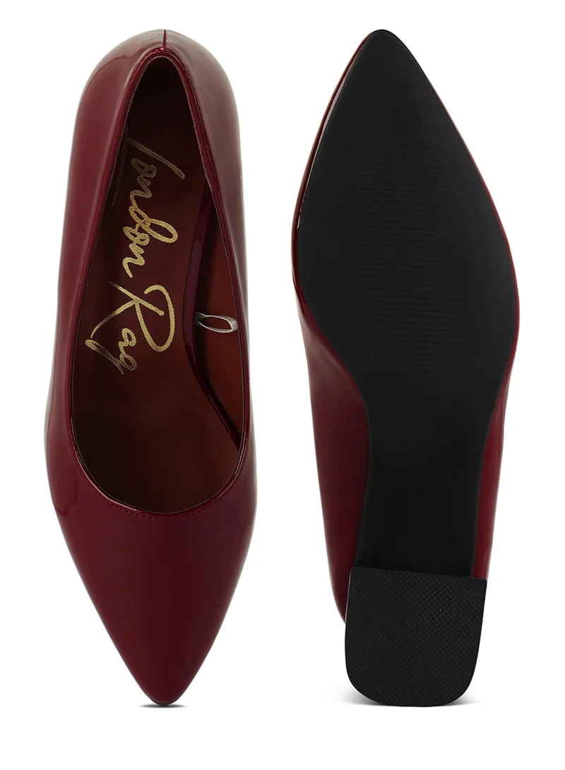 London Rag Burgundy Metallic Accent Block Heel Pumps