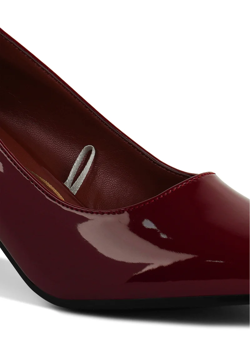 London Rag Burgundy Metallic Accent Block Heel Pumps