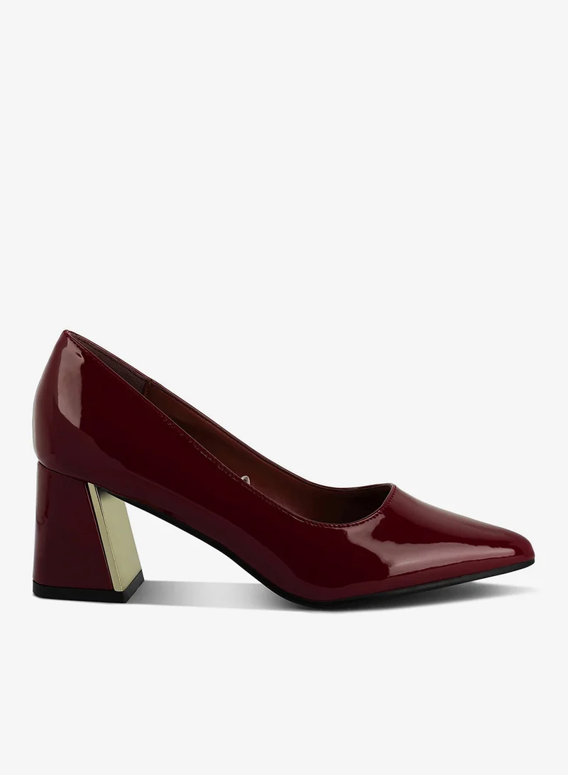 Burgundy Metallic Accent Block Heel Pumps