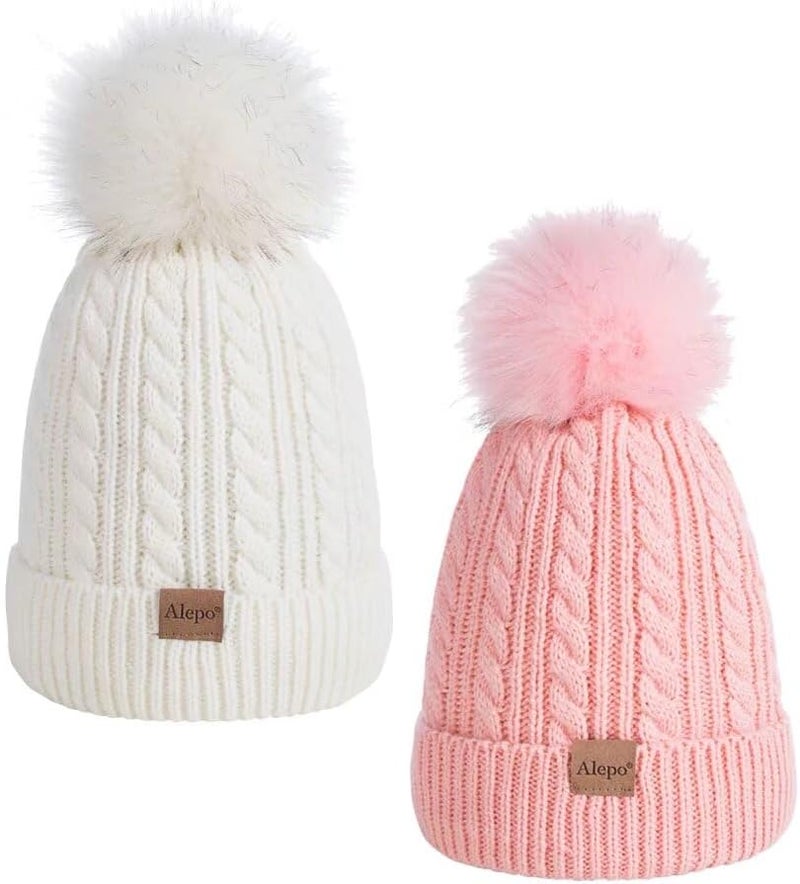 Alepo Kids Winter Beanie Hat, Children's Warm Fleece Lined Knit Thick Ski Cap with Pom Pom for Boys Girls - Image 1
