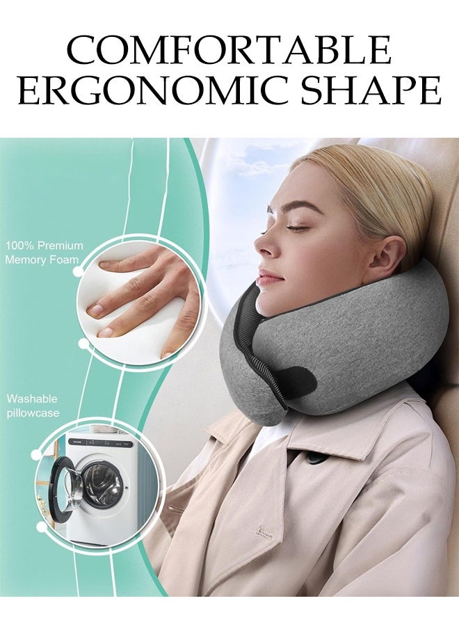 DUNISO Memory Foam Neck Pillow Travel Pillow for Airplane Adjustable U-shaped Pillow with Storage Carry Bag 360° Surround Neck Protection 360° Surround Neck Protection Stowable Travel Pillow Lightweight Compact Breathable Flight Pillow for Airplane Car Office Home Travel Camping - Image 2