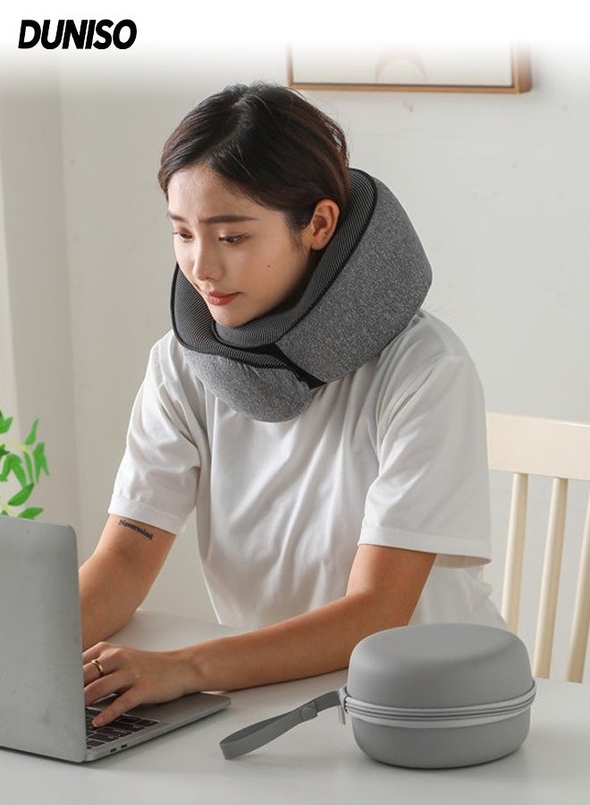 DUNISO Memory Foam Neck Pillow Travel Pillow for Airplane Adjustable U-shaped Pillow with Storage Carry Bag 360° Surround Neck Protection 360° Surround Neck Protection Stowable Travel Pillow Lightweight Compact Breathable Flight Pillow for Airplane Car Office Home Travel Camping - Image 1