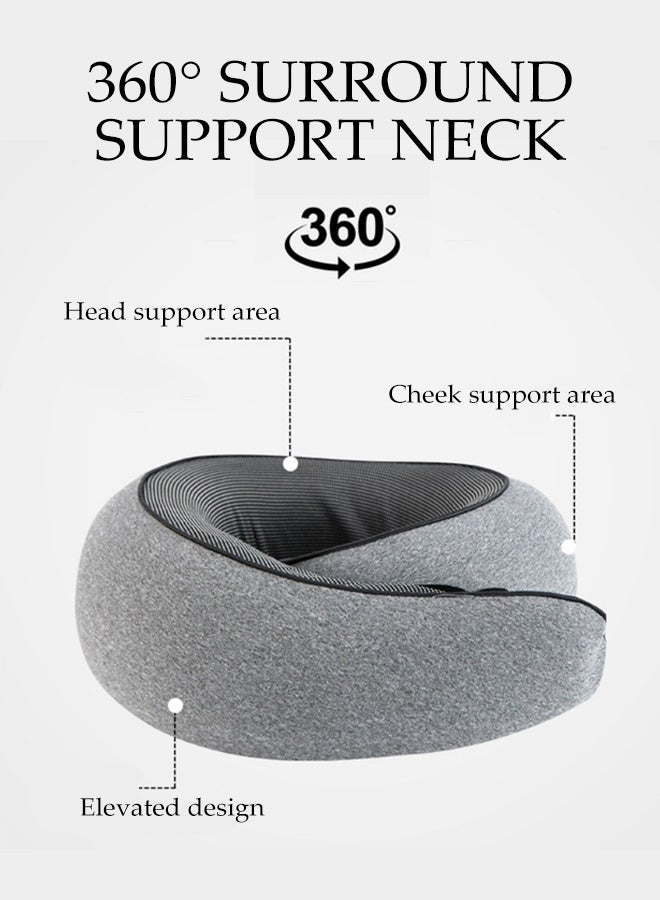 DUNISO Memory Foam Neck Pillow Travel Pillow for Airplane Adjustable U-shaped Pillow with Storage Carry Bag 360° Surround Neck Protection 360° Surround Neck Protection Stowable Travel Pillow Lightweight Compact Breathable Flight Pillow for Airplane Car Office Home Travel Camping - Image 3