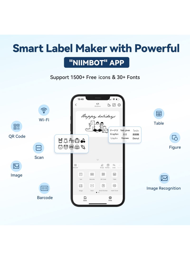 NIIMBOT - NIIMBOT B1 Label Maker with Auto Identification,2 Inch Bluetooth Portable Label Printer Easy to Use for Office, Home, Business - Image 1