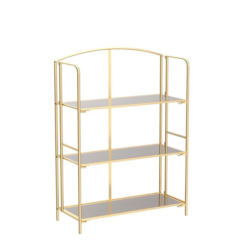 Crofy No Assembly Folding Bookshelf for Living Room, 3 Tier Gold Collapsible Book Shelf for Home Office, Portable Bookcase Storage Organizer - Image 4