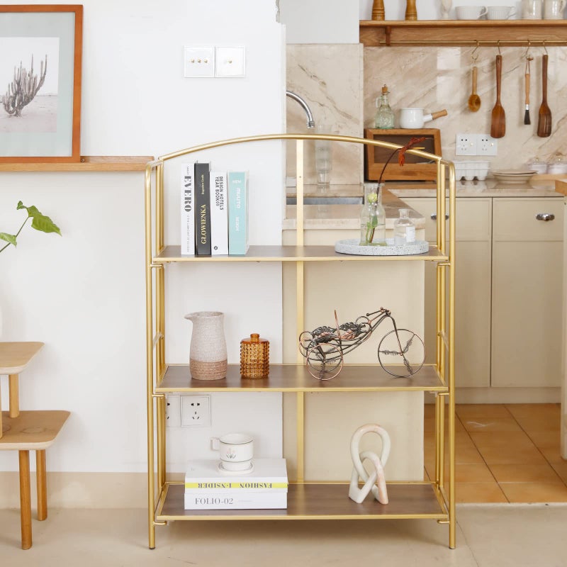 Crofy No Assembly Folding Bookshelf for Living Room, 3 Tier Gold Collapsible Book Shelf for Home Office, Portable Bookcase Storage Organizer - Image 2