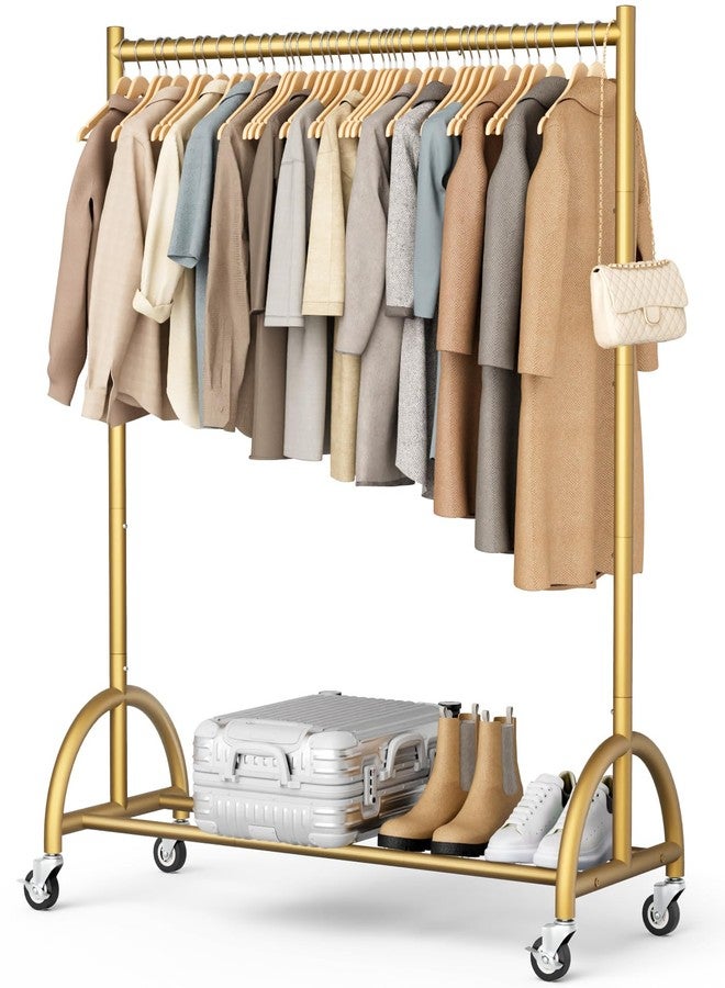 MISSLO Heavy Duty Clothing Rack with Wheels Rolling Clothes Racks for Hanging Clothes, Coats, Garment, Dress, Gold - Image 1