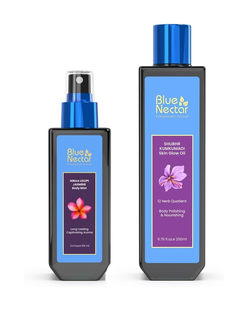 Blue Nectar Elevate Your Beauty Ritual Ayurvedic Duo: Kumkumadi Saffron Skin Glow Oil & Niraa Udupi Jasmine Body Mist - Natural Radiance & Lasting Freshness Combo - pzsku/ZE1C825561B67E5FB9F67Z/45/1741250848/ec365858-a860-4c16-95be-c8499f471f6f