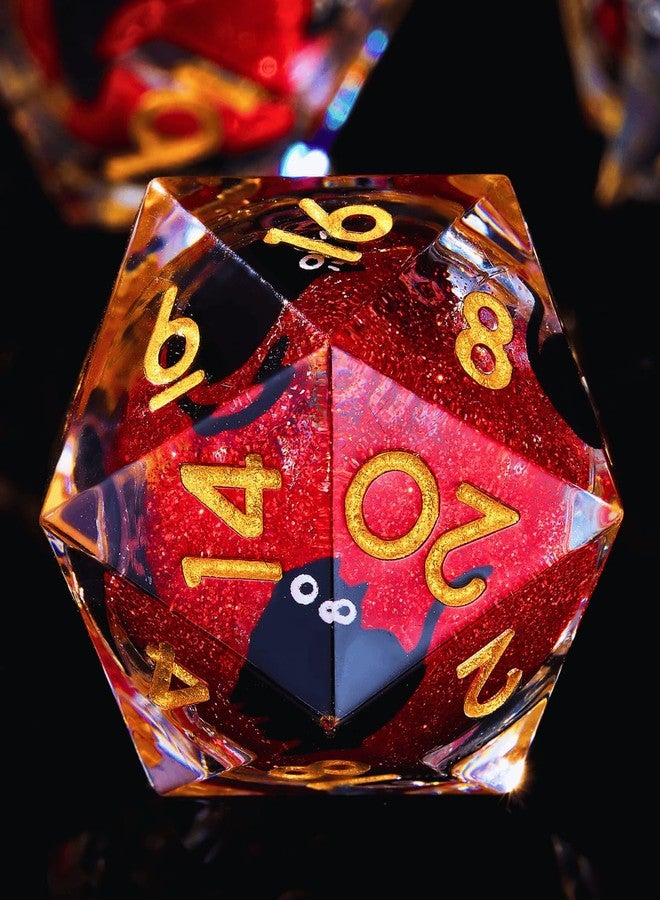 Froggod Single Liquid Core Cat D20 Dice – 22mm Sharp Edge Role Playing Dice for DND, RPG, Tabletop Games – 20 Sided Resin D&D Dice, Cathead Engraving(Red) - Image 1