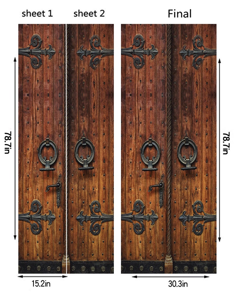 FLFK Door Sticker - Peel and Stick Mural, Removable Self-Adhesive Retro Wallpaper for Home Decor, 30.3"W x 78.7"L, Set of 2 Sheets - Image 2