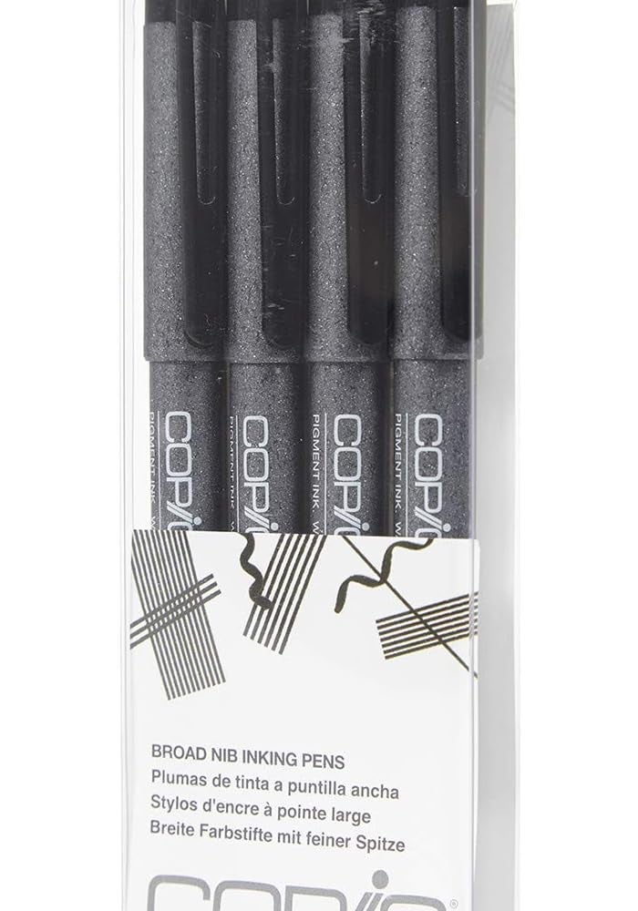 Copic Markers MLBBROAD Multiliner Broad Pigment Based Ink, 4-Piece Set - Black - Image 1