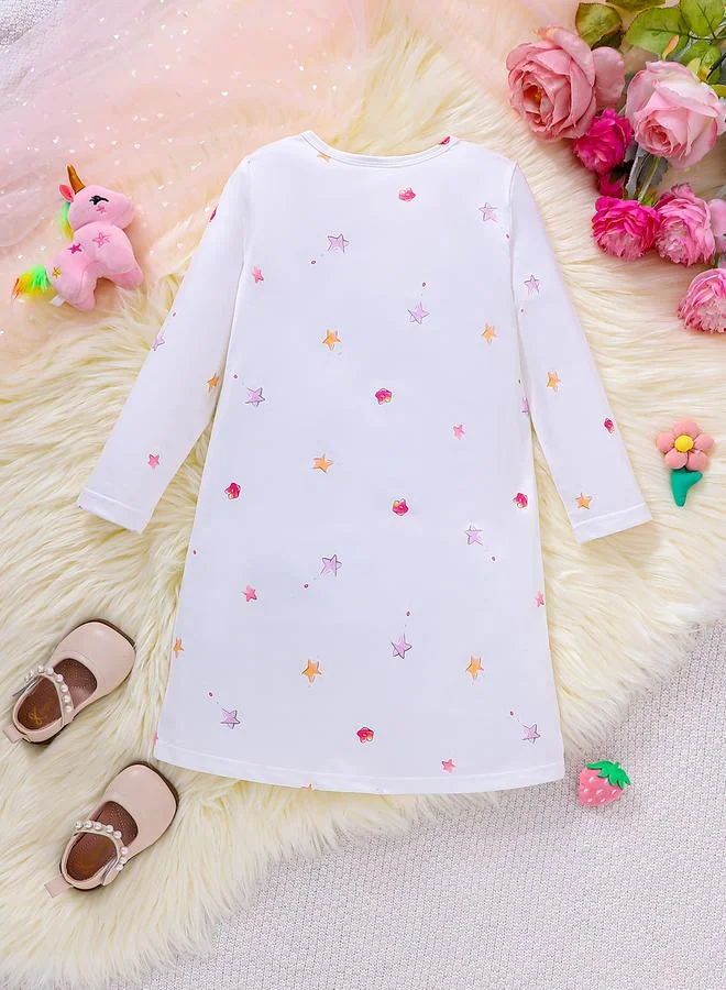 Take Two Girls White Unicorn Graphic Print Dress