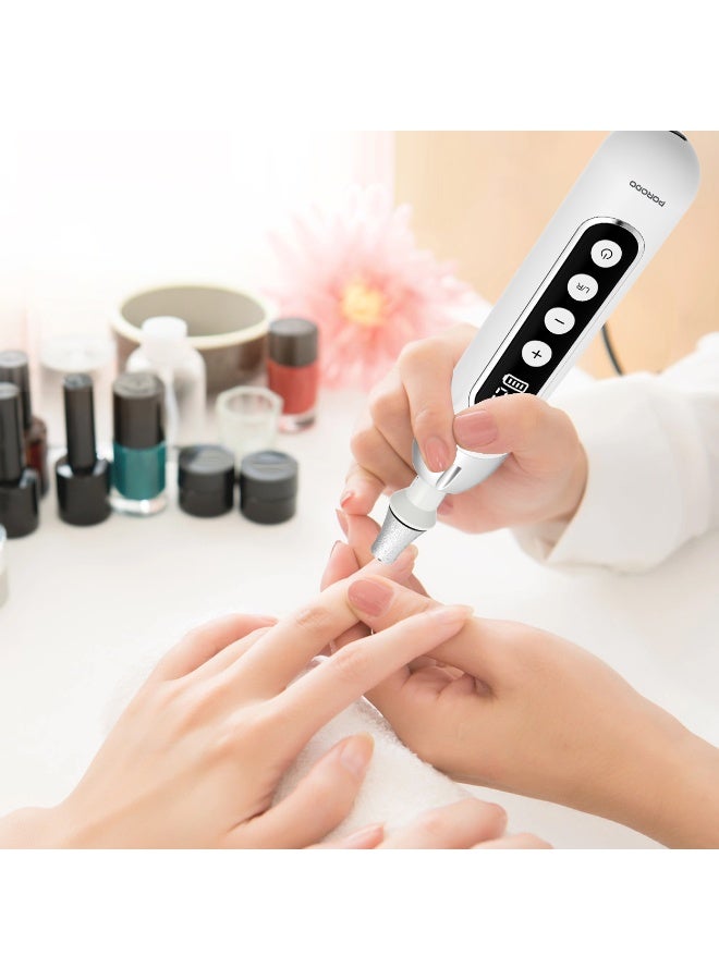 بورودو جهاز برد أظافر كهربائي قابل لإعادة الشحن 8 في 1، جهاز برد أظافر كهربائي لاسلكي لعمل مانيكير وباديكير جل، يزيل الجلد الميت والجلد المتصلب، مزود بإضاءة LED، دوران أمامي وخلفي، شحن USB-C، 10 مستويات سرعة، محرك 4500 دورة في الدقيقة، مبرد أظافر كهربائي احترافي للاستخدام في الصالونات والمنزل، طقم مانيكير وباديكير - أبيض - Image 2