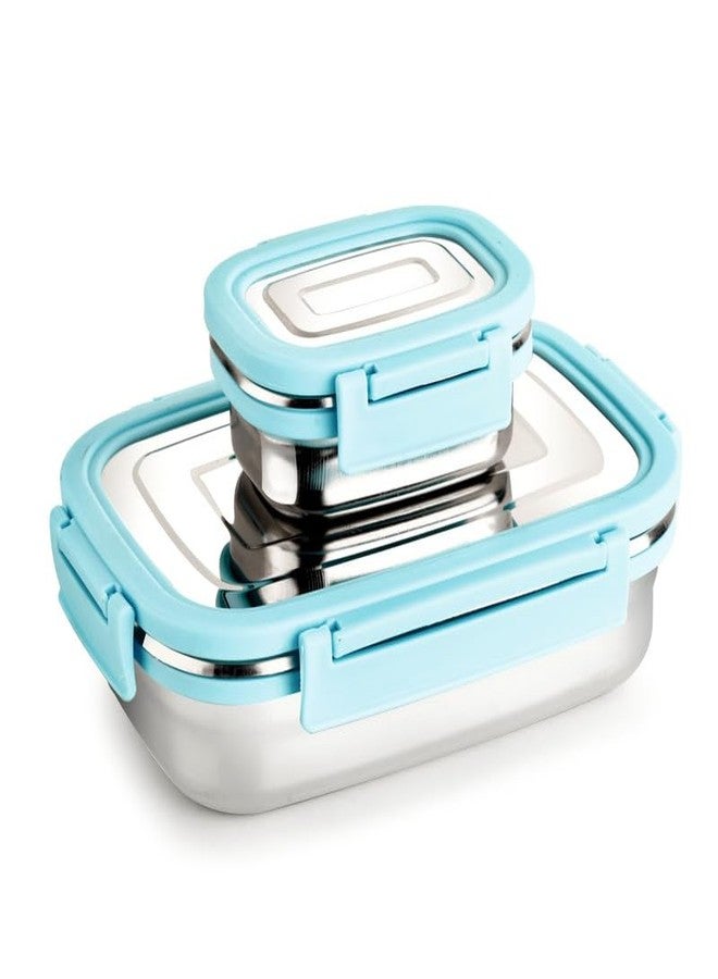 PARVY® Airtight Stainless Steel Tiffin Box | Leak Proof | 4 Clip Lock Lid | Office & School Use | Durable, Reusable | Food Grade Safe | Easy to Clean | Ideal for Travel (900ML + 200ML) - Image 1