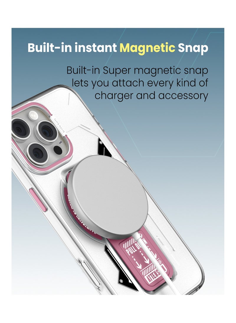 Moxedo Magnetic Protective Case Scratch Resistant Drop Protection with Built-in Extendable Grip Stand Compatible for iPhone 16 Pro 6.3 inch - Pink - Image 2