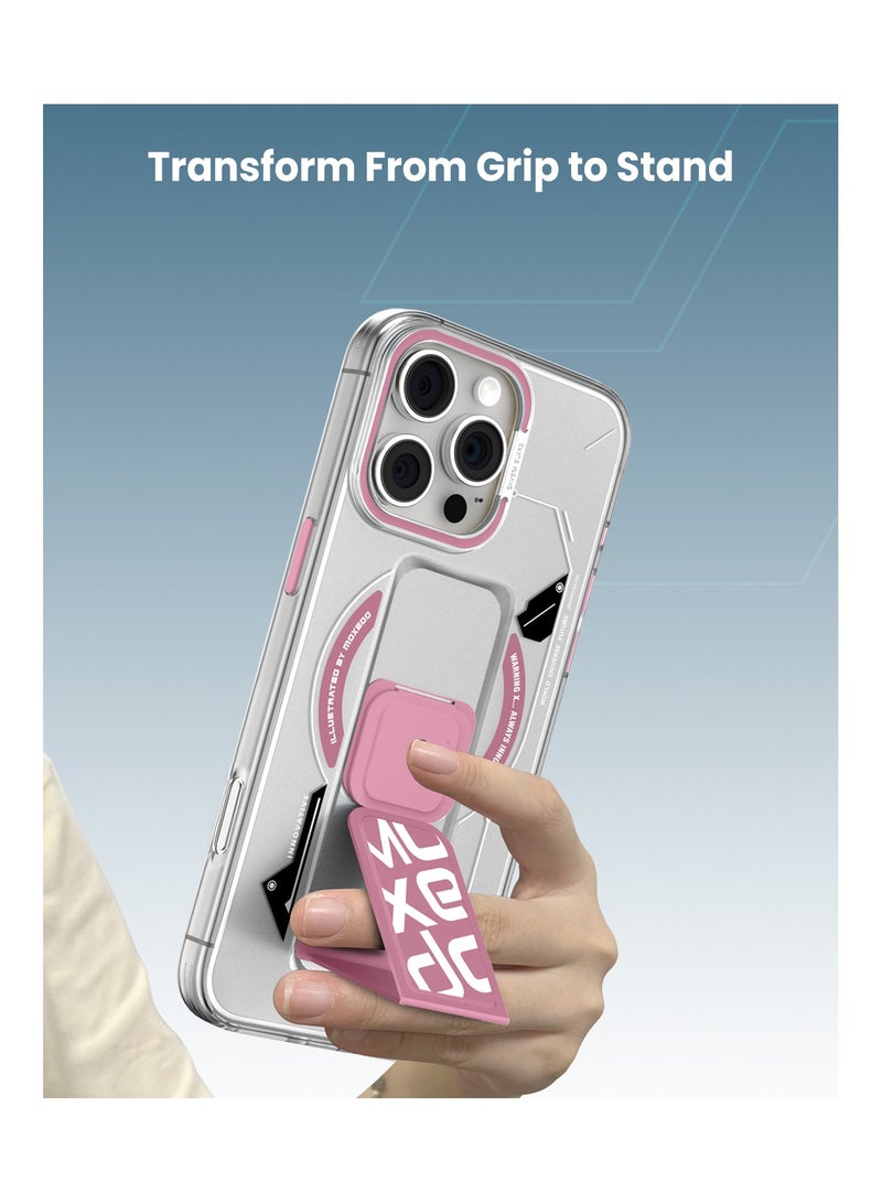 Moxedo Magnetic Protective Case Scratch Resistant Drop Protection with Built-in Extendable Grip Stand Compatible for iPhone 16 Pro 6.3 inch - Pink - Image 5