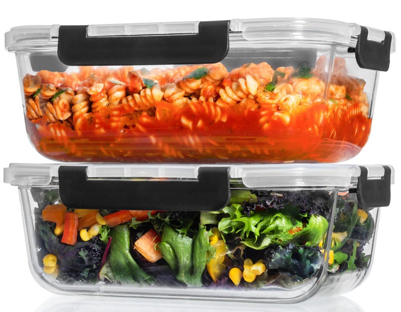 Razab 4 Pcs 1860ml / 63 Oz Large Glass Food Storage Containers with Lids - Glass Meal Prep Containers with Locking Lids for Roasting, Storing Leftover, Lunch Container, BPA Free, Microwave & Oven Safe - Image 1