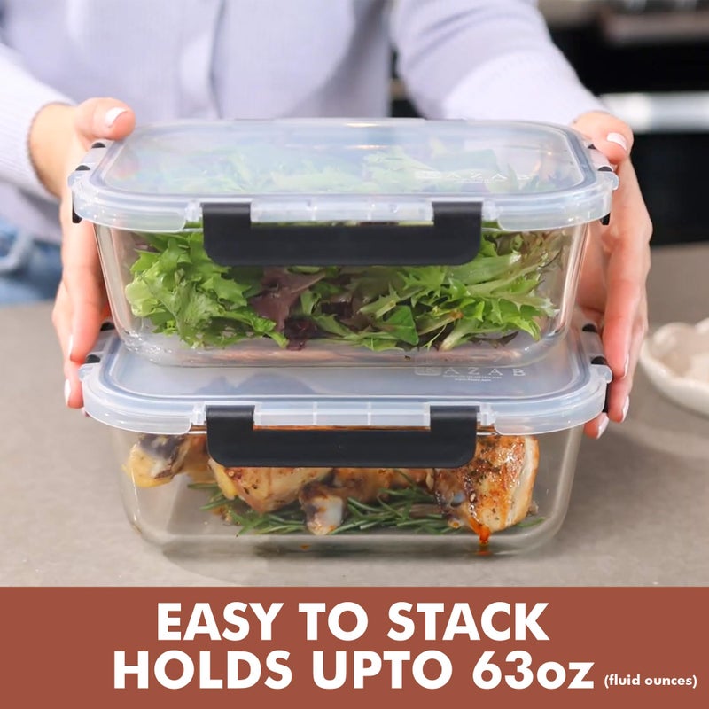Razab 4 Pcs 1860ml / 63 Oz Large Glass Food Storage Containers with Lids - Glass Meal Prep Containers with Locking Lids for Roasting, Storing Leftover, Lunch Container, BPA Free, Microwave & Oven Safe - Image 2