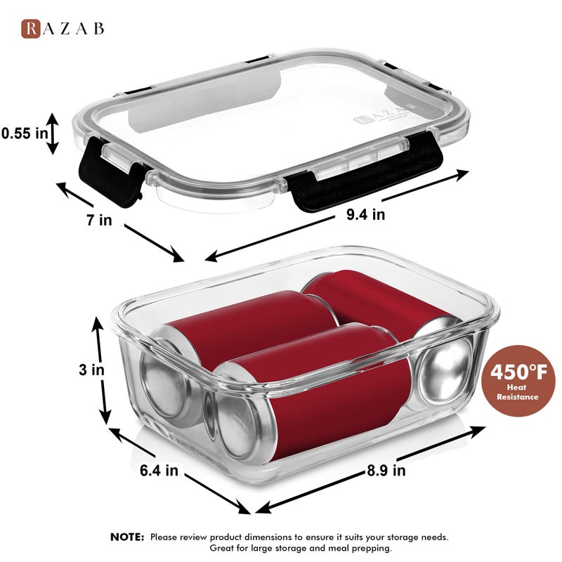 Razab 4 Pcs 1860ml / 63 Oz Large Glass Food Storage Containers with Lids - Glass Meal Prep Containers with Locking Lids for Roasting, Storing Leftover, Lunch Container, BPA Free, Microwave & Oven Safe - Image 4