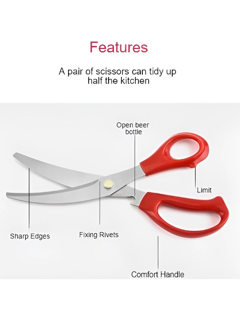 AROAQ Kitchen Scissors, Heavy Duty All Purpose Kitchen Shears, Stainless Steel Curved Blade Barbecue Scissors, Steak Scissors  For Chicken Food Meat And Cooking, ( Blue )  - Image 3