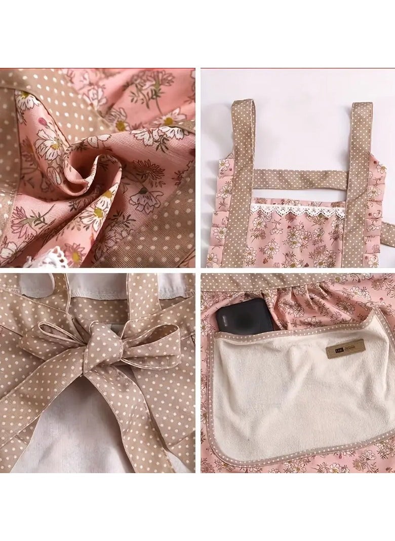 Generic - 1pc, Floral Lace Princess Apron with Hand Wipe Pocket - Waterproof And Oil-Proof for Kitchen, Living Room, Bathroom Cleaning - Image 1