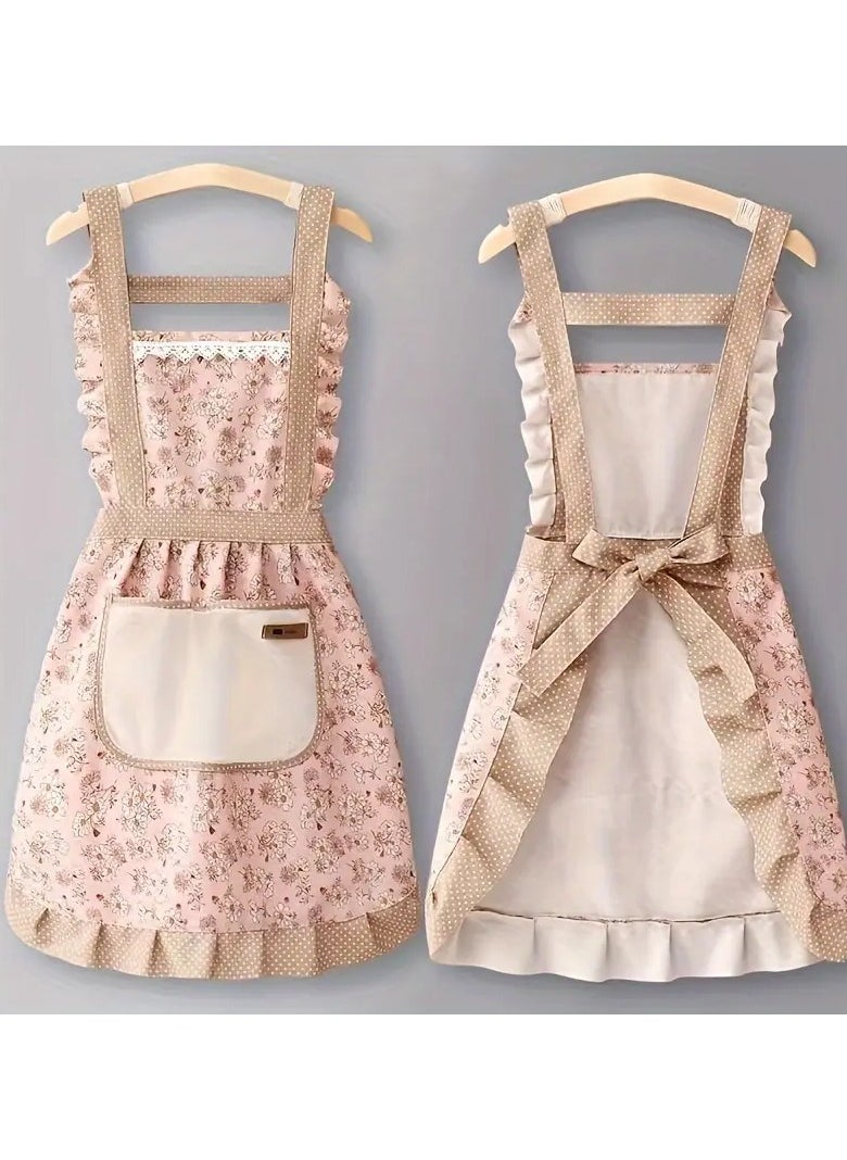 Generic - 1pc, Floral Lace Princess Apron with Hand Wipe Pocket - Waterproof And Oil-Proof for Kitchen, Living Room, Bathroom Cleaning - Image 1