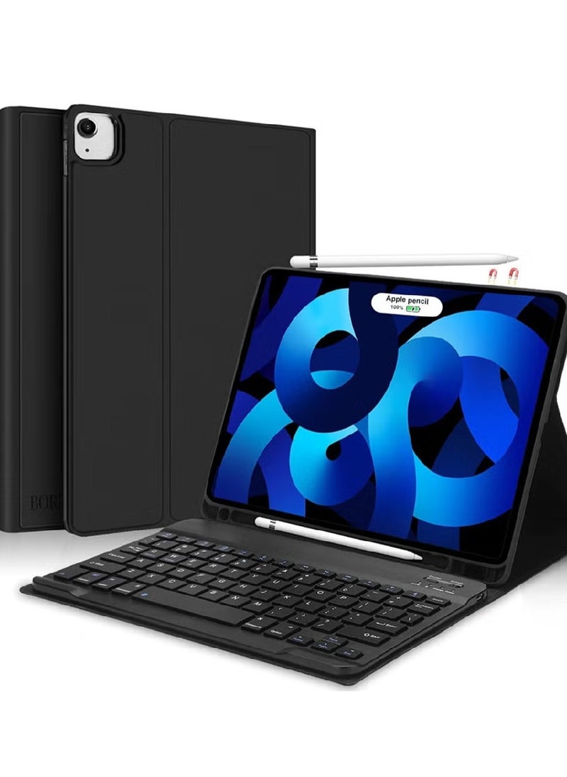 NAKIZ Key Case for iPad Air 4th Generation 10.9 2020 with Pencil Holder, Smart PU Leather Cover with Auto Wake/Sleep and Detachable Keyboard Bluetooth Technology, Compatible with iPad 10.9/Pro 11 inch - Black  - Image 1