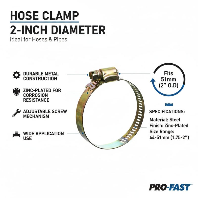 Universal Metal Hose Clamp Adjustable Worm Drive Pipe Clip Heavy Duty Gas Hose Clamp Rust Resistant Fastening Clamp for Air Water Fuel Hoses 5 Pecies (2 Inch) - Image 4