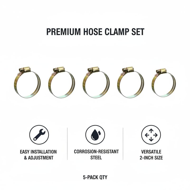 Universal Metal Hose Clamp Adjustable Worm Drive Pipe Clip Heavy Duty Gas Hose Clamp Rust Resistant Fastening Clamp for Air Water Fuel Hoses 5 Pecies (2 Inch) - Image 3
