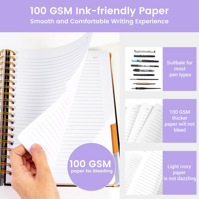 Yoment Hardcover Spiral Notebook with Tabs 8"x10" Large Spiral Lined Journals for Women with Dividers 240 Pages College Ruled Composition Notebook 5 Subject Notebook for Work, Back to School, Gifts, Purple - Image 4