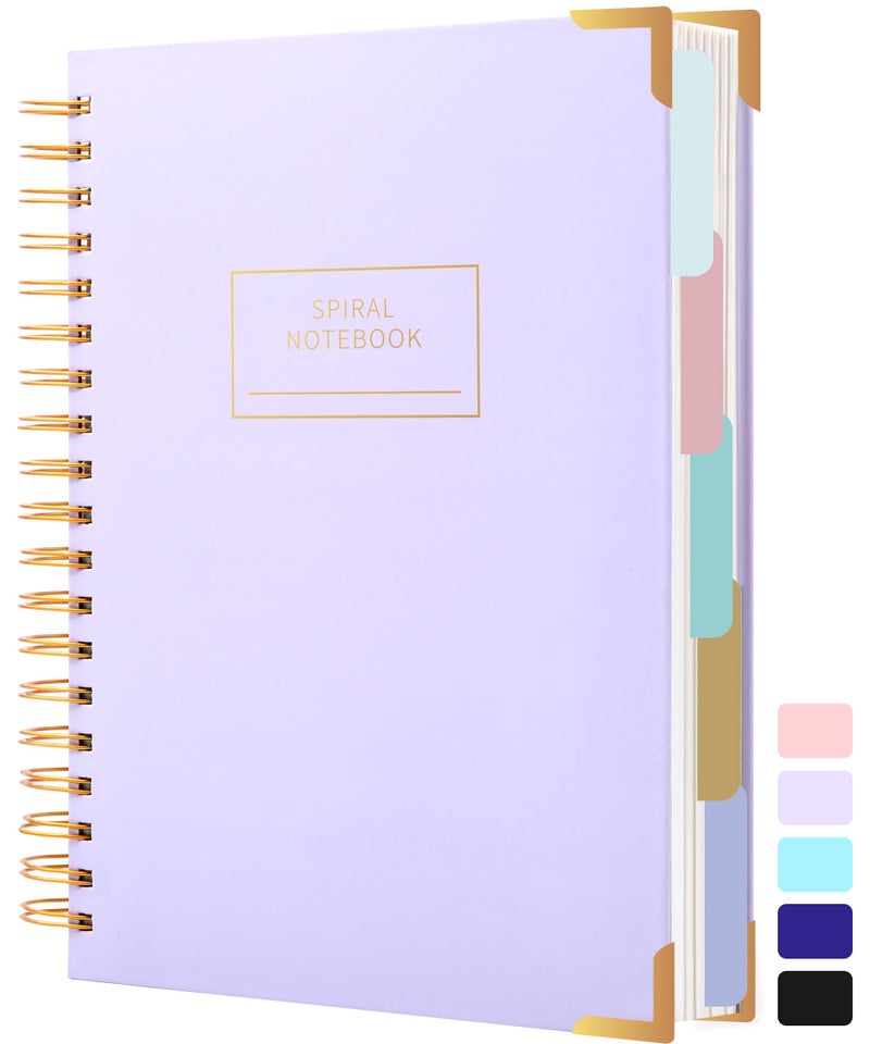 Yoment Hardcover Spiral Notebook with Tabs 8"x10" Large Spiral Lined Journals for Women with Dividers 240 Pages College Ruled Composition Notebook 5 Subject Notebook for Work, Back to School, Gifts, Purple - Image 1
