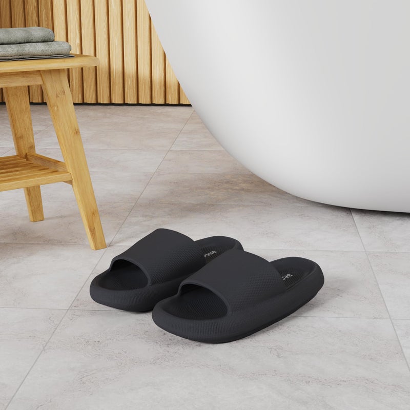 BRONAX Unisex House Slides for Women and Men Size 9 Indoor Pillow Slippers Sandals Sandles for Female Comfy Cushioning Thick Sole 40-41 Black - Image 2