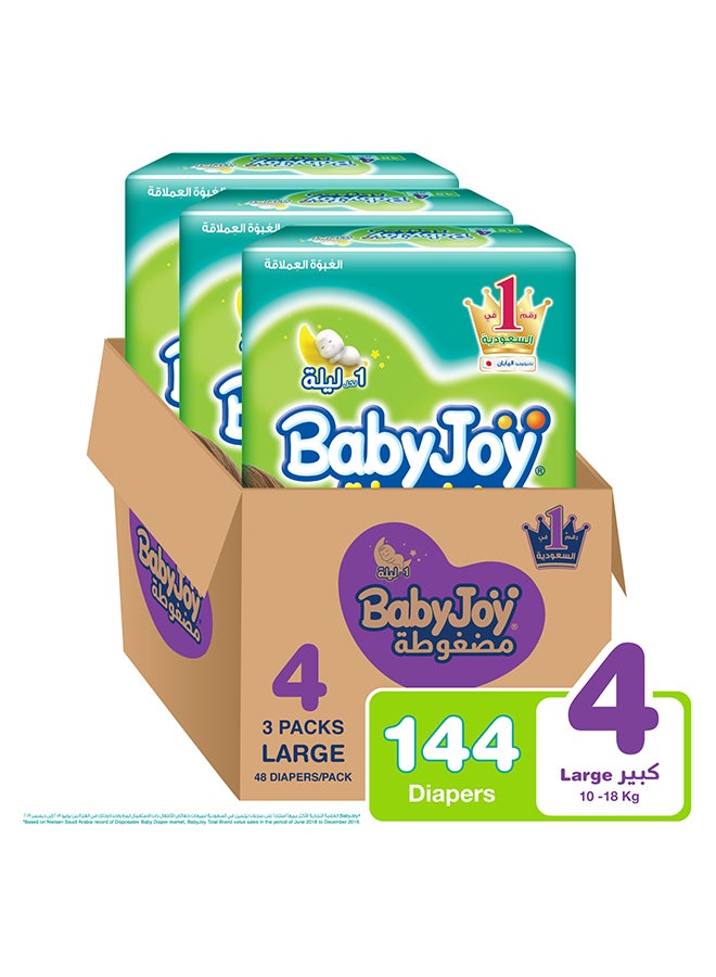 BabyJoy Baby Diapers, Size 4, 10 - 18 Kg, 144 Count (48 x 3) - Large, Cotton Touch - Image 1