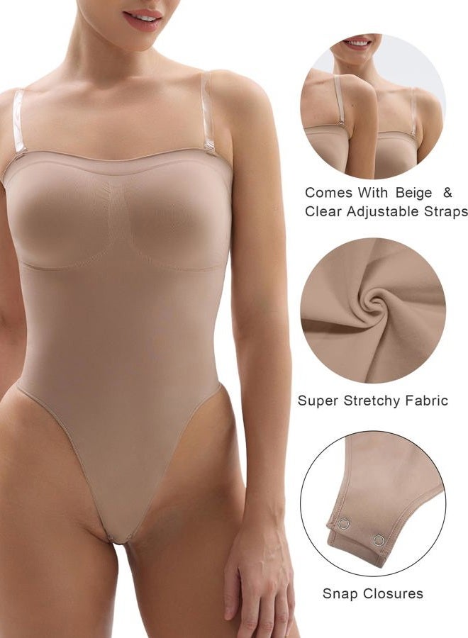 SHAPERX Strapless Bodysuit for Women Tummy Control Seamless Body Shaper with Removable Straps Sienna L-XL - Image 4