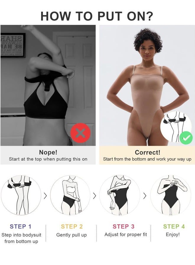 SHAPERX Strapless Bodysuit for Women Tummy Control Seamless Body Shaper with Removable Straps Sienna L-XL - Image 5