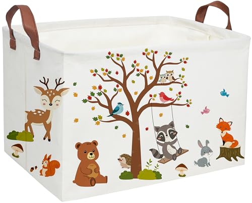 Essme Rectangular Kids Baskets Boys BasketAnimal Storage Bins with Handles for Kids Room Decor Book Storage BinAutumn animals - Image 1