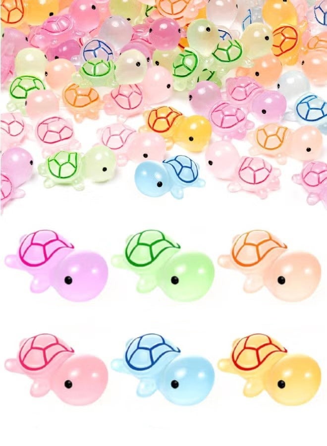 60 Pcs Luminous Tiny Resin Turtles, 6 Colors, Mini Sea Turtle Glow in The Dark, Turtle Miniature Ornaments for Miniature Decoration, Garden Aquarium Potted, Garden Dollhouse, Cake Decoration, DIY Slime Kit, Craft Charms Party Toys - Image 1