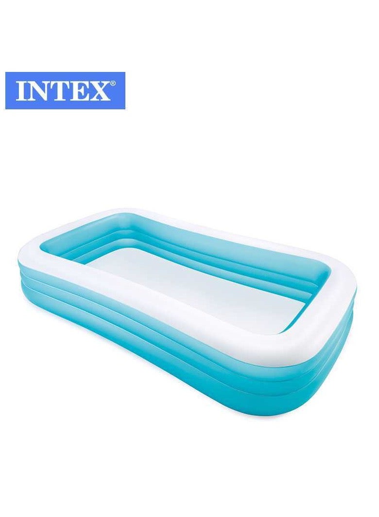 INTEX 262x175x56cm Rectangle Shape Inflatable Swimming Pool, Thickened Paddling Pool with Inflatable Safety Bubble Bottom, Durable Multifunctional Blow up Pool, Family Lounge Pool, Ideal Choice for Indoor Entertainment and Outdoor Activities - Image 1