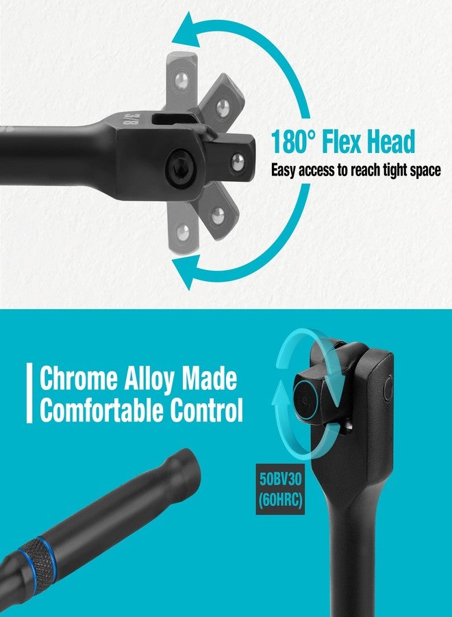 DURATECH 3PCS Breaker Bar Set, 1/4", 3/8", 1/2" Drive, 180°Rotatable Head, 6", 10”, 15" Length, Premium Chrome Alloy Made, Black - Image 3
