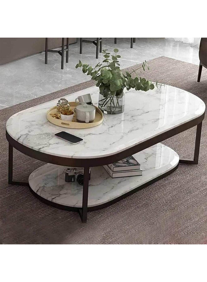 Al Home Marble Wood and Iron Coffee Table Black and White - 120x70x50 cm By alhome - Image 1