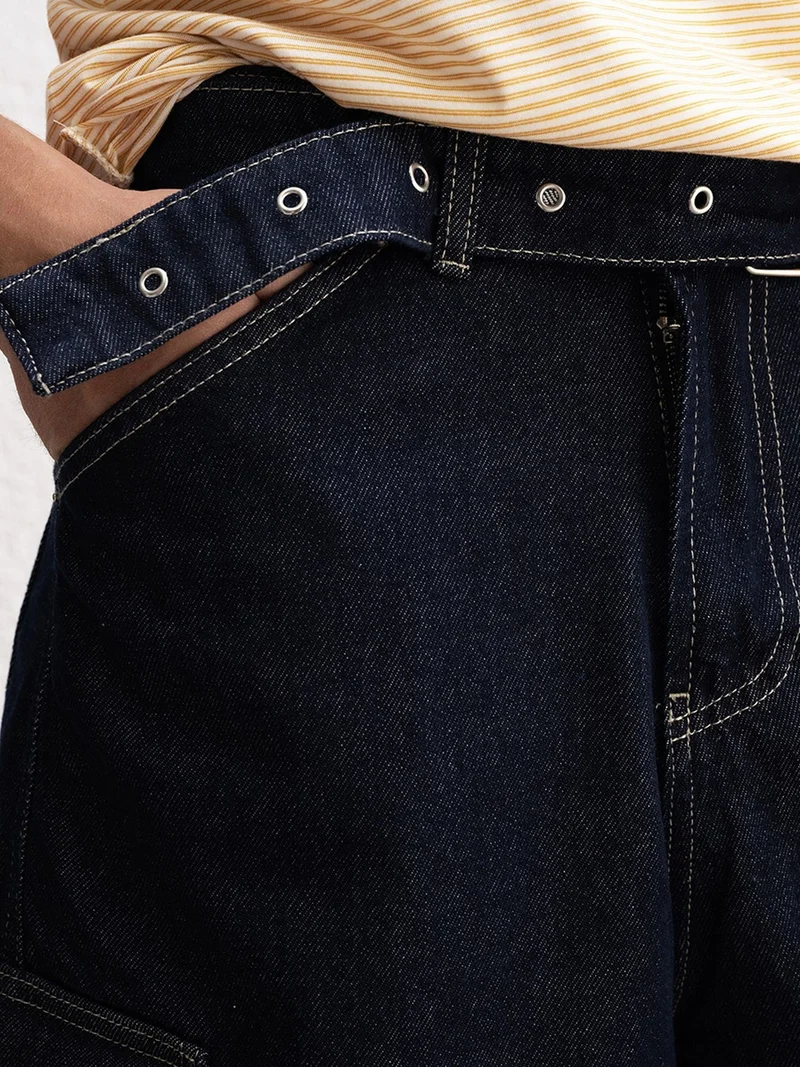 Giesto Navy Blue GIESTO Relaxed Fit Denim Midi Shorts with Pockets for Men | Best Price UAE