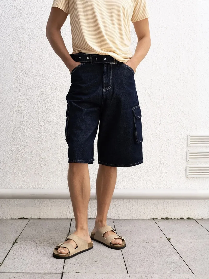 جيستو GIESTO Relaxed Fit Denim Midi Shorts with Pockets