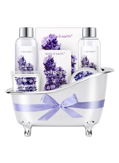 BODY & EARTH Gift Set for Women Body & Earth Gifts for Women Lavender Gift Baskets For Women Bath Sets with Bubble Bath Body Lotion Scented Candle Birthday Gifts for Women Spa Gifts for Women  - Image 1