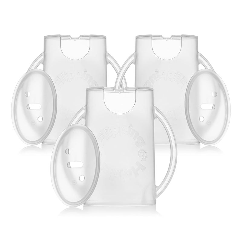 Flipping Holder Squeeze Proof Food Pouch Holder for Toddlers, Babies, Kids, Mess Free No Squeeze Juice Box Drink Holder with Easy Grip Handles and Lid - Made in USA (White 3 Pack) - Image 1