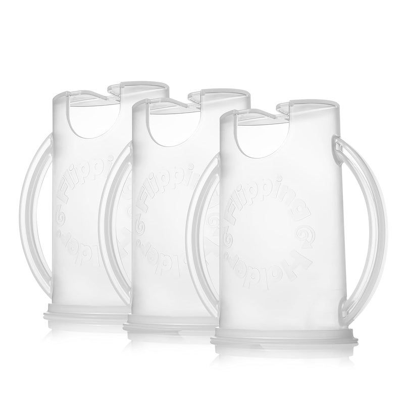 Flipping Holder Squeeze Proof Food Pouch Holder for Toddlers, Babies, Kids, Mess Free No Squeeze Juice Box Drink Holder with Easy Grip Handles and Lid - Made in USA (White 3 Pack) - Image 2