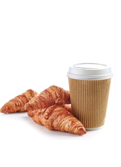 MARKQ [50 Sets] 8 oz. Brown Disposable Ripple Insulated Coffee Cups with Lids - Hot Beverage Corrugated Paper Cups  - Image 5