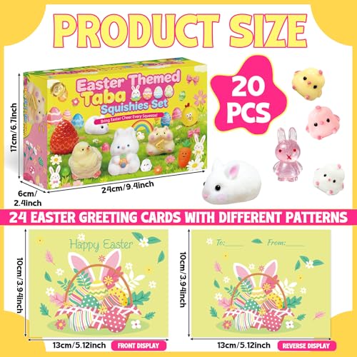 XPQKDC Easter Gifts for Kids 20Pcs Taba Squishies Kit with Greeting Cards Kawaii Stress Relief Toys Squishies Fidget Toys Prizes for Kids Classroom Party Favors and Easter Basket Stuffers for Teens - Image 5