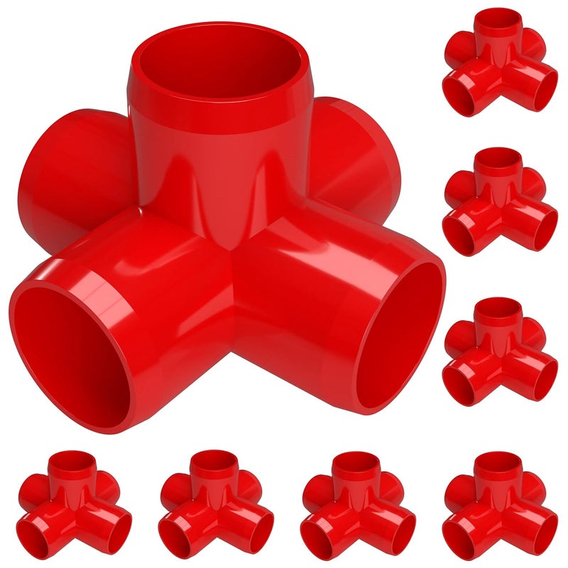 FORMUFIT 3/4" 5-Way Cross Furniture Grade PVC Fitting in Red, Made in USA, UV-Resistant, Impact-Proof, 1.050” Actual Socket Diameter (Pack of 8) - F0345WC-RD-8 - Image 1